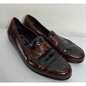 Bragano Loafers Brown Black Woven Genuine Crocodile Leather Italy Men’s 9.5M